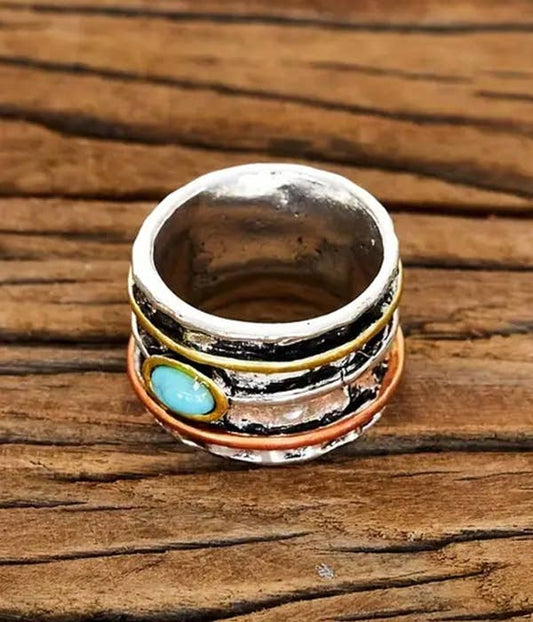 Türkis Center Wide Statement Ring in Silber