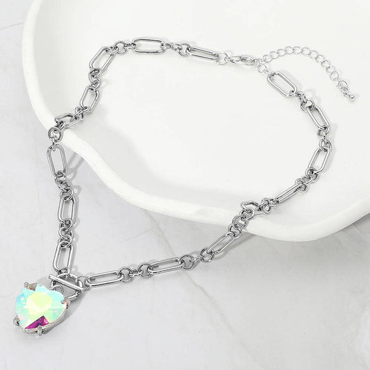 Chunky Heart Stone Cluster Toggle Anhängerkette