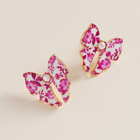 Perle Accent Blumen Bow Stud Ohrringe