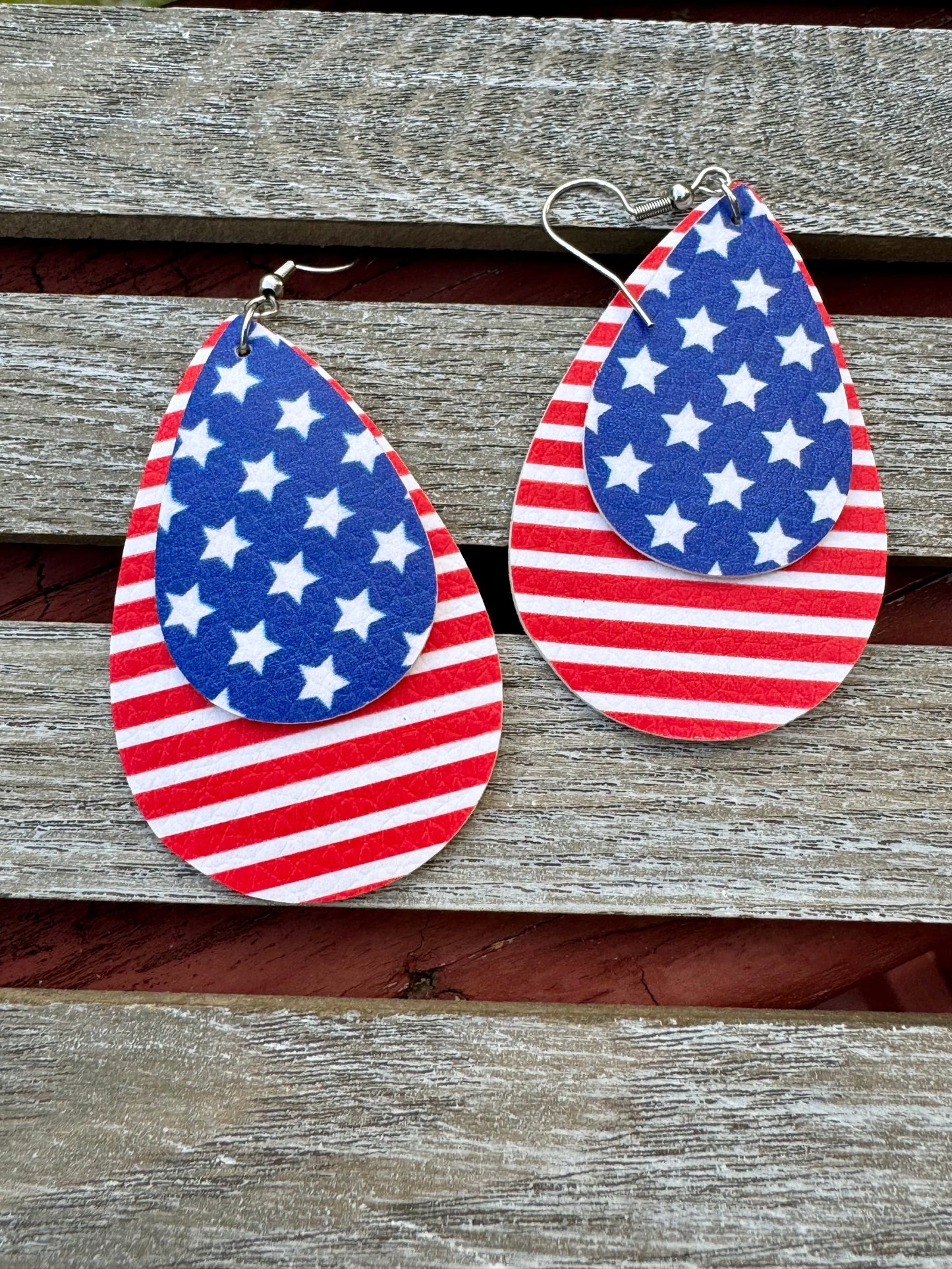 Teardrop Patriotische Ohrringe Vierter Juli Flaggen