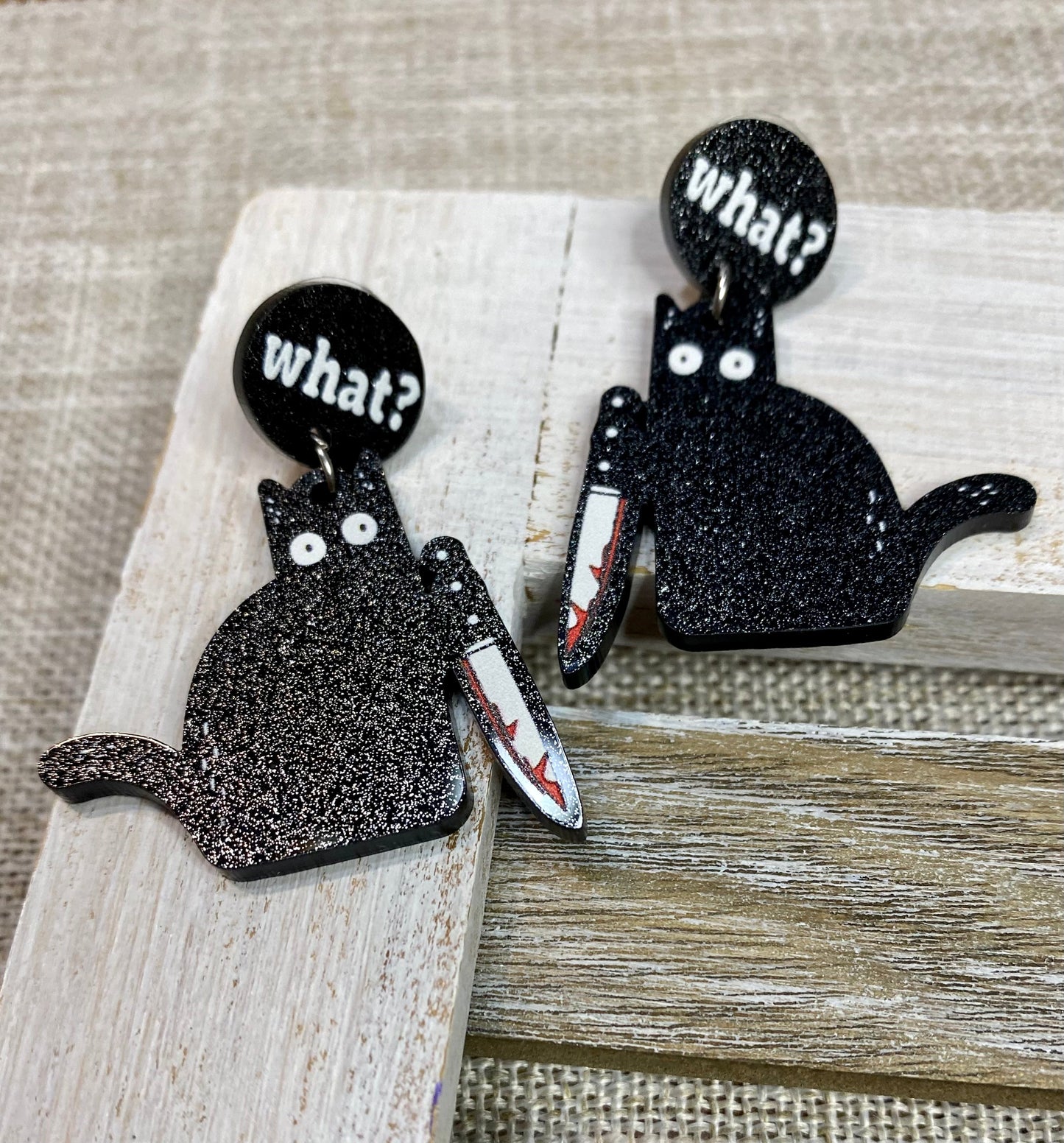Schwarz Cat Funny Acryl Ohrringe Halloween