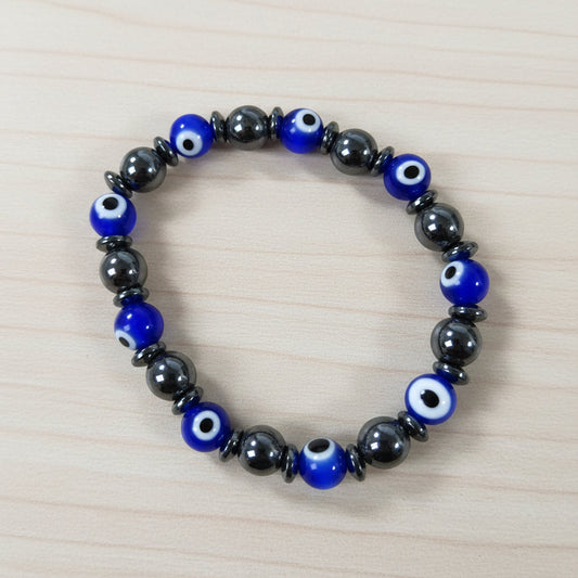 Evil Eye & Hematite 8mm Lampe Glas Stretchy Armband