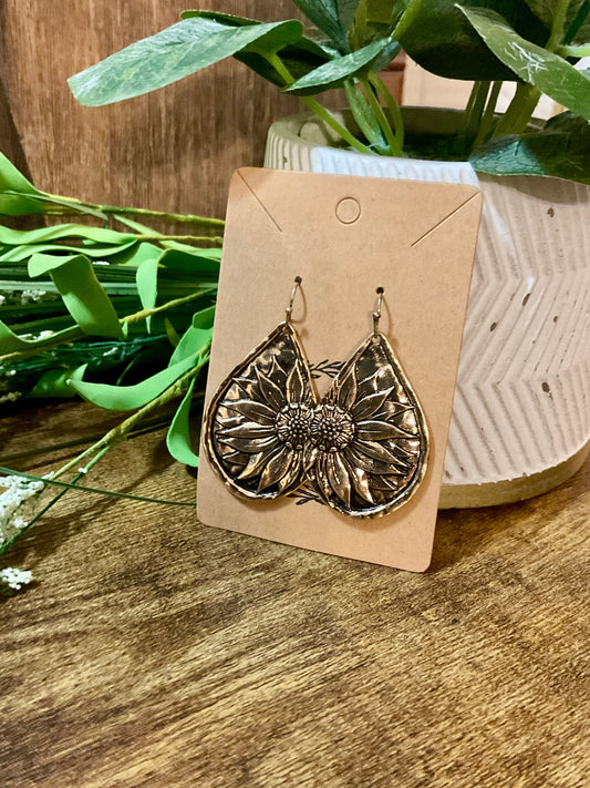 Vintage Gold Metall Sonnenblumen-Teardrop-Ohrringe