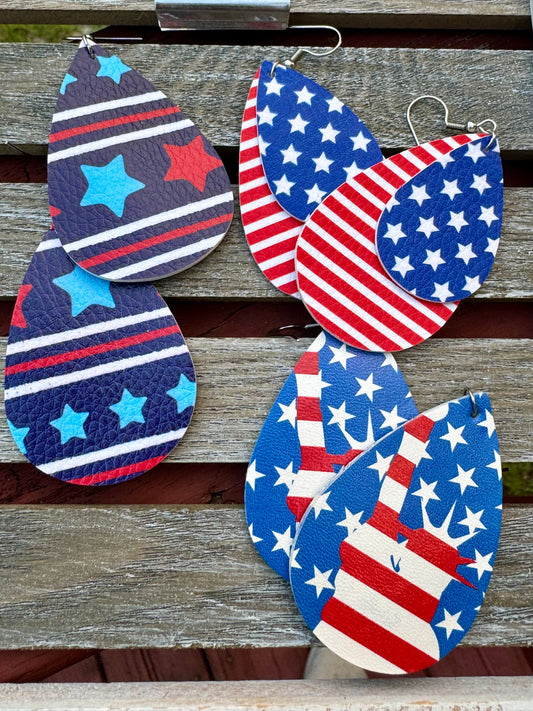 Teardrop Patriotische Ohrringe Vierter Juli Flaggen