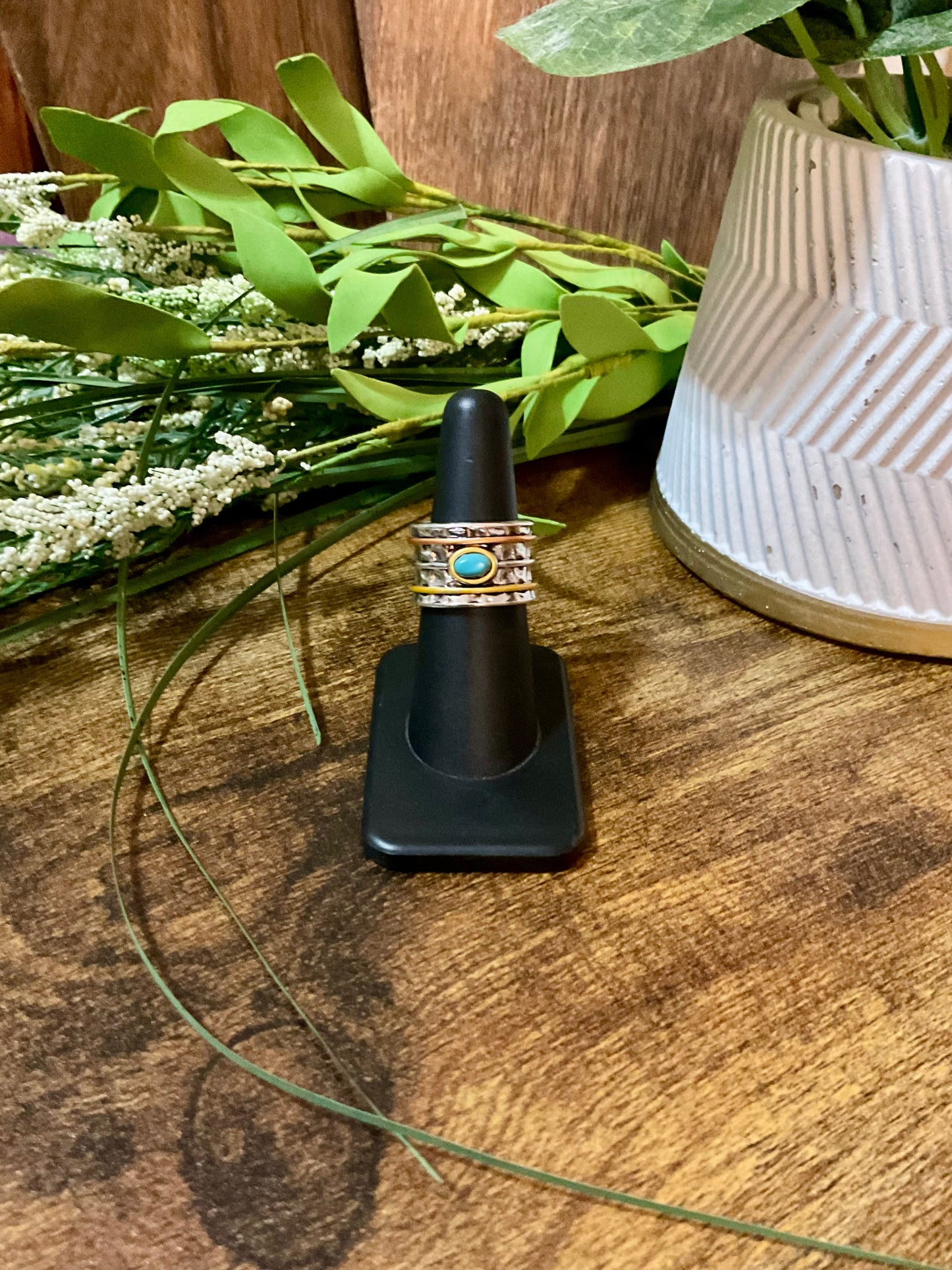 Türkis Center Wide Statement Ring in Silber