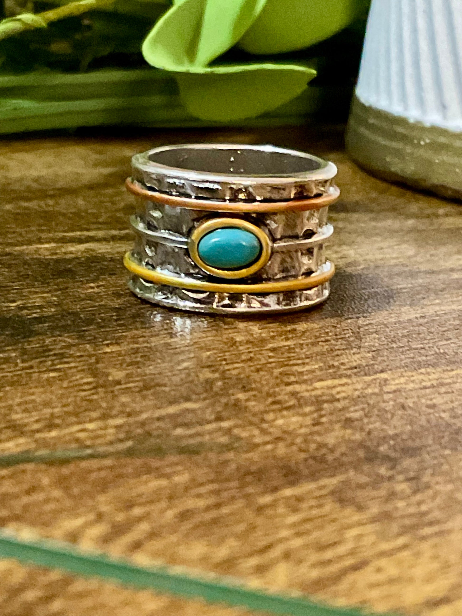 Türkis Center Wide Statement Ring in Silber