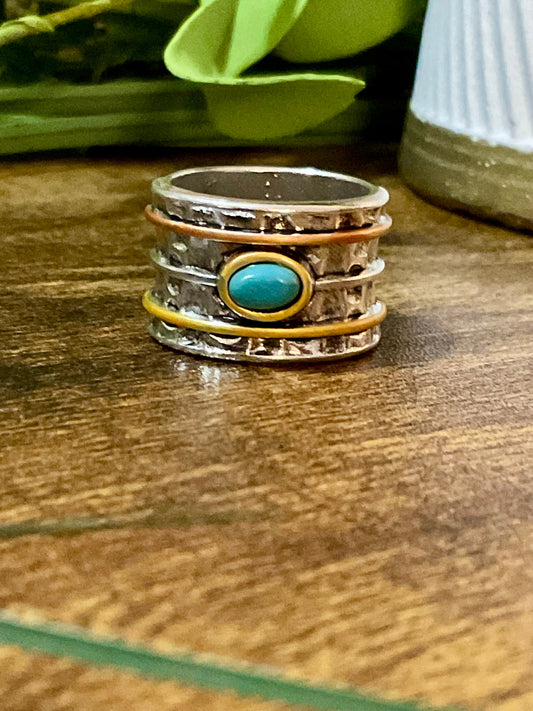 Türkis Center Wide Statement Ring in Silber