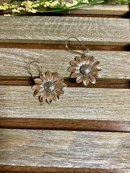 Silber Sonnenblumenbaum Ohrringe