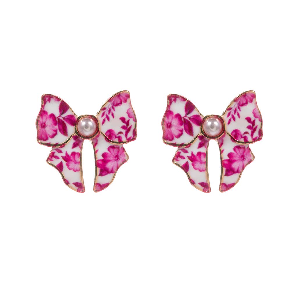 Perle Accent Blumen Bow Stud Ohrringe