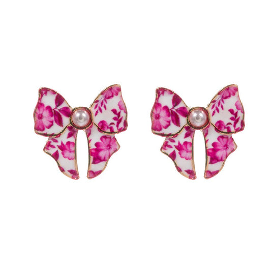 Perle Accent Blumen Bow Stud Ohrringe