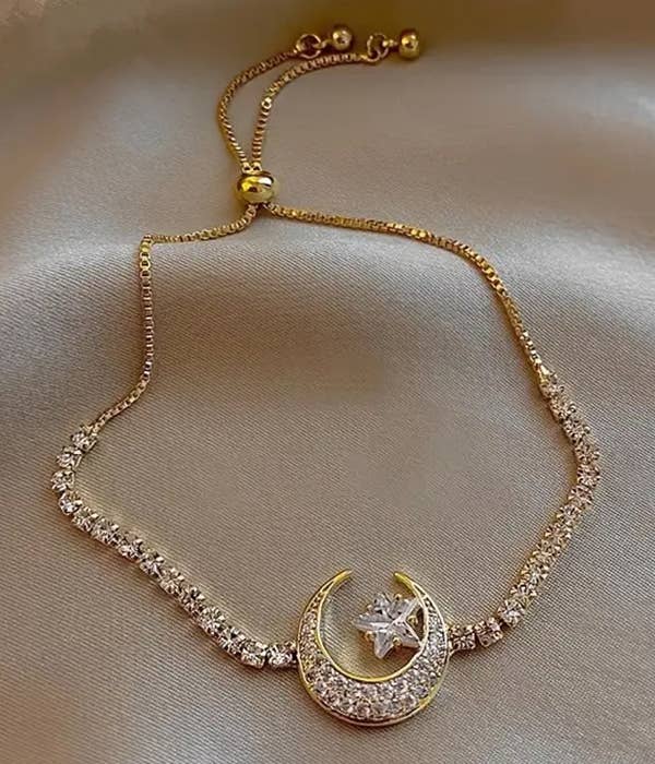 Star & Moon Pull Chain Goldarmband mit Rheinsteinen