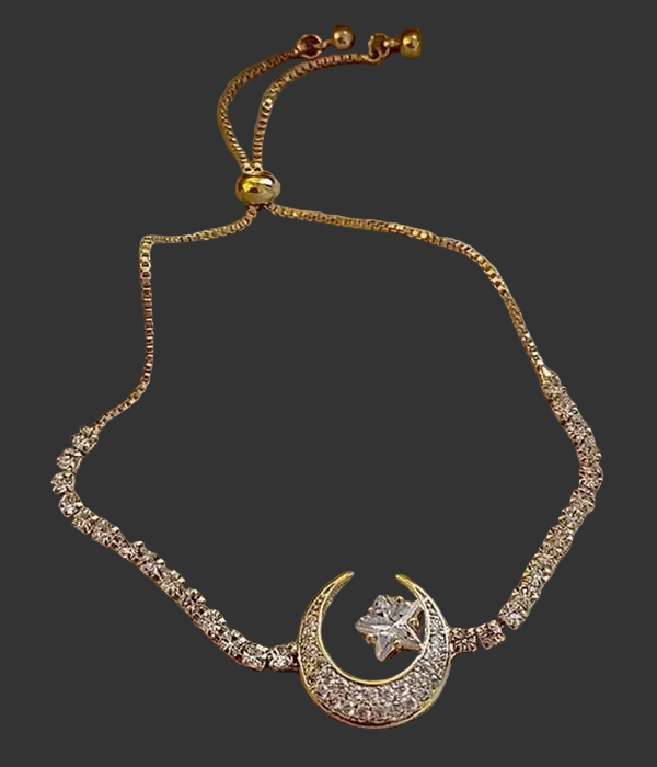 Star & Moon Pull Chain Goldarmband mit Rheinsteinen