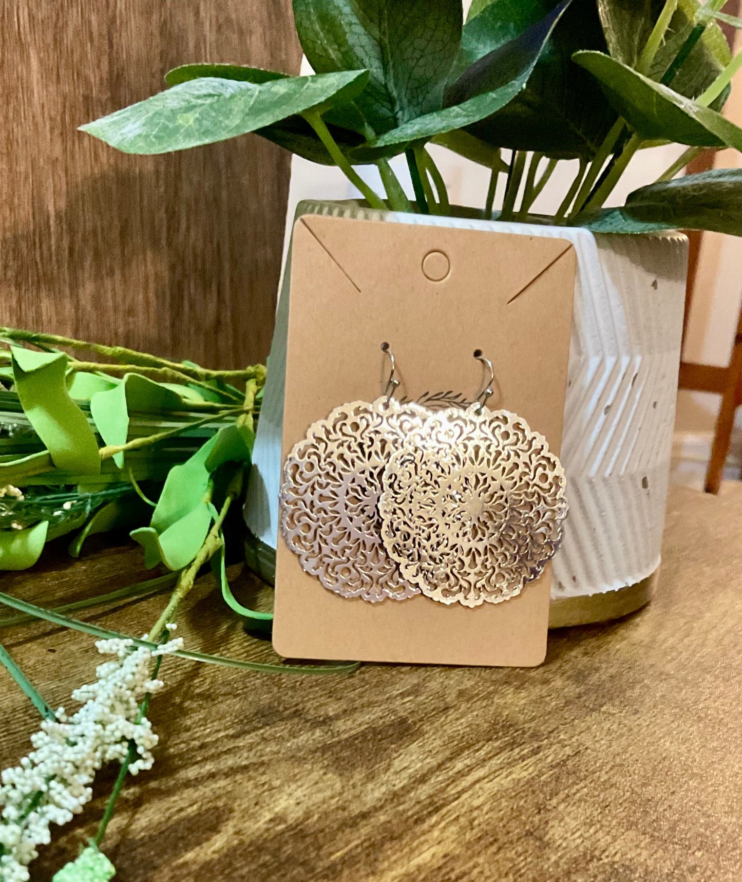 Leichte Silber Filigree Kreisscheiben-Ohrringe