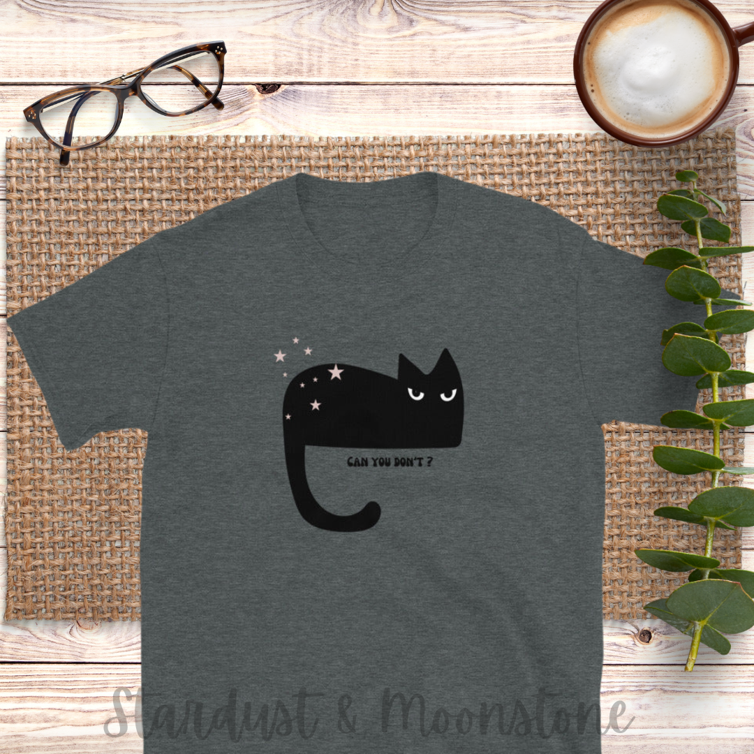 Schwarz Cat Lustige Kurzärmel Unisex T-Shirt