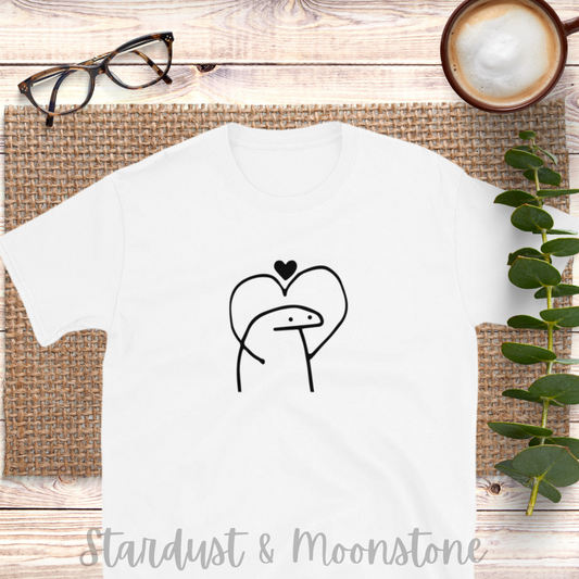 Stick Man Heart Gesture Kurzärmel Unisex Valentines Liebe T-Shirt