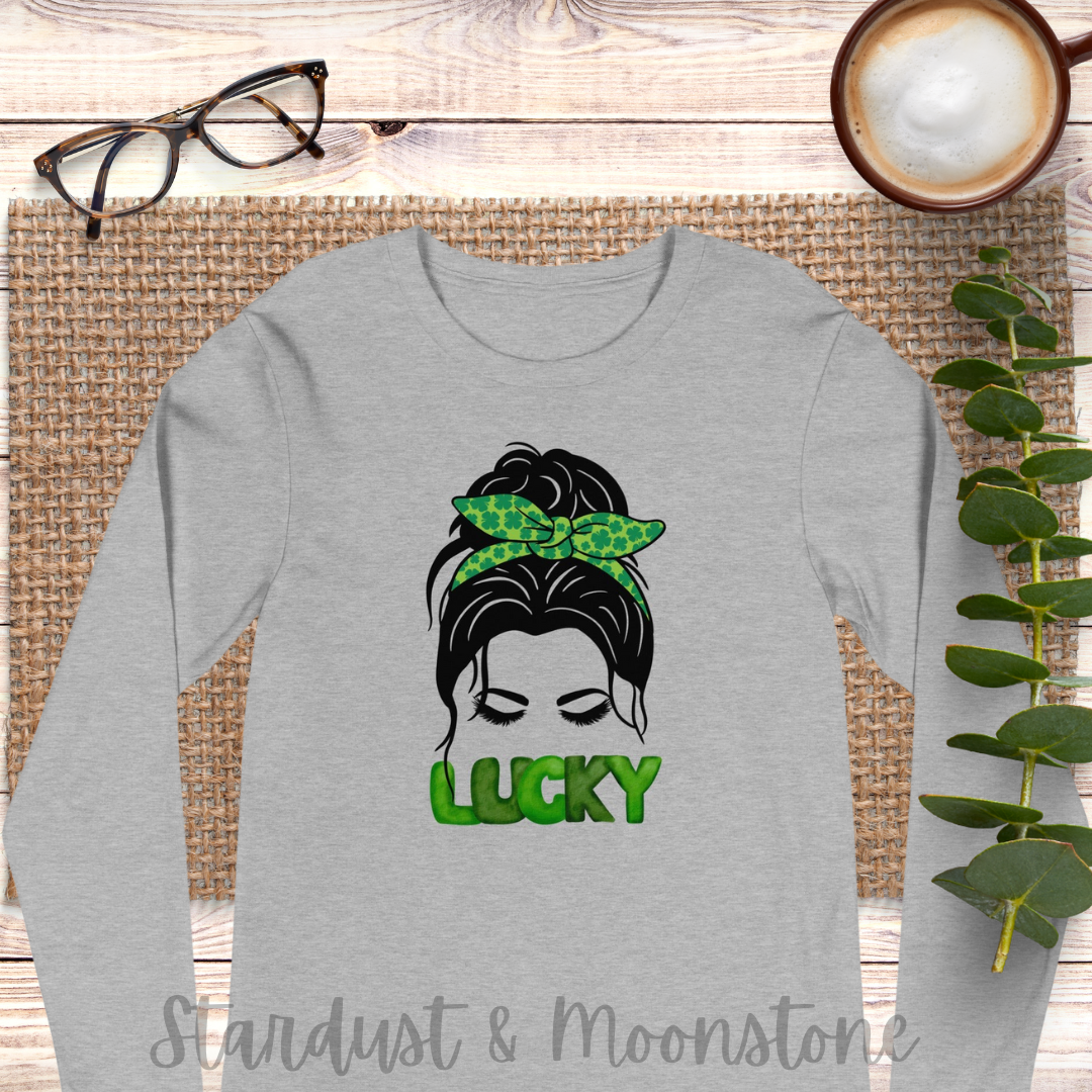 Lucky Lady mit Bow Shamrock Unisex Langarm Tee St Patrick's Day
