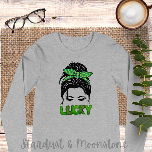 Lucky Lady mit Bow Shamrock Unisex Langarm Tee St Patrick's Day