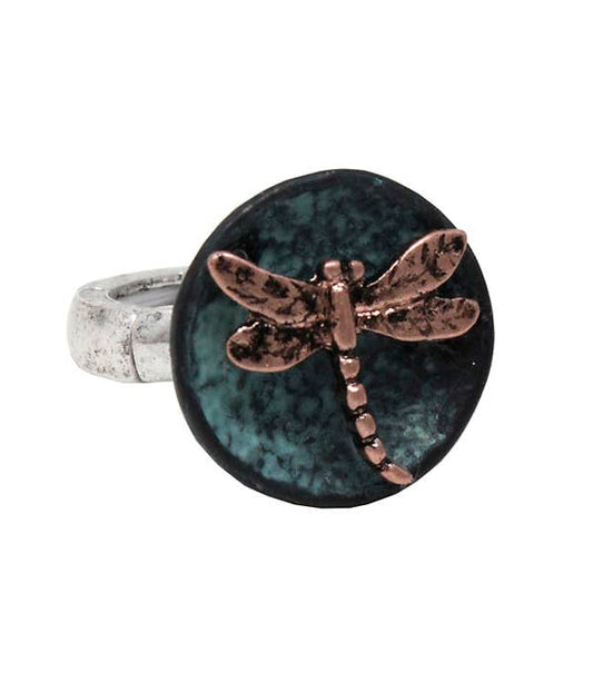 Vintage Metal Dragonfly Ring mit Stretch Band