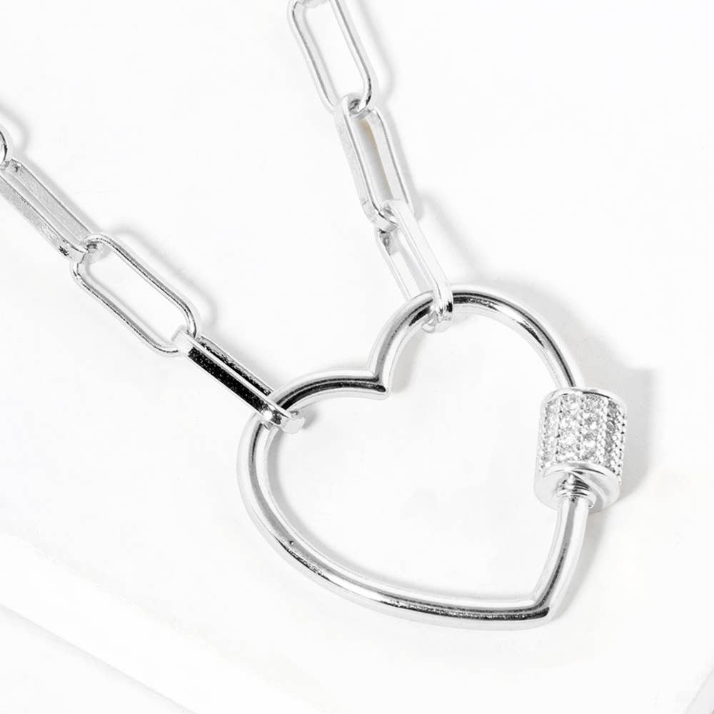 Gold getaucht CZ Open Heart Carabiner Anhänger Kettenkette