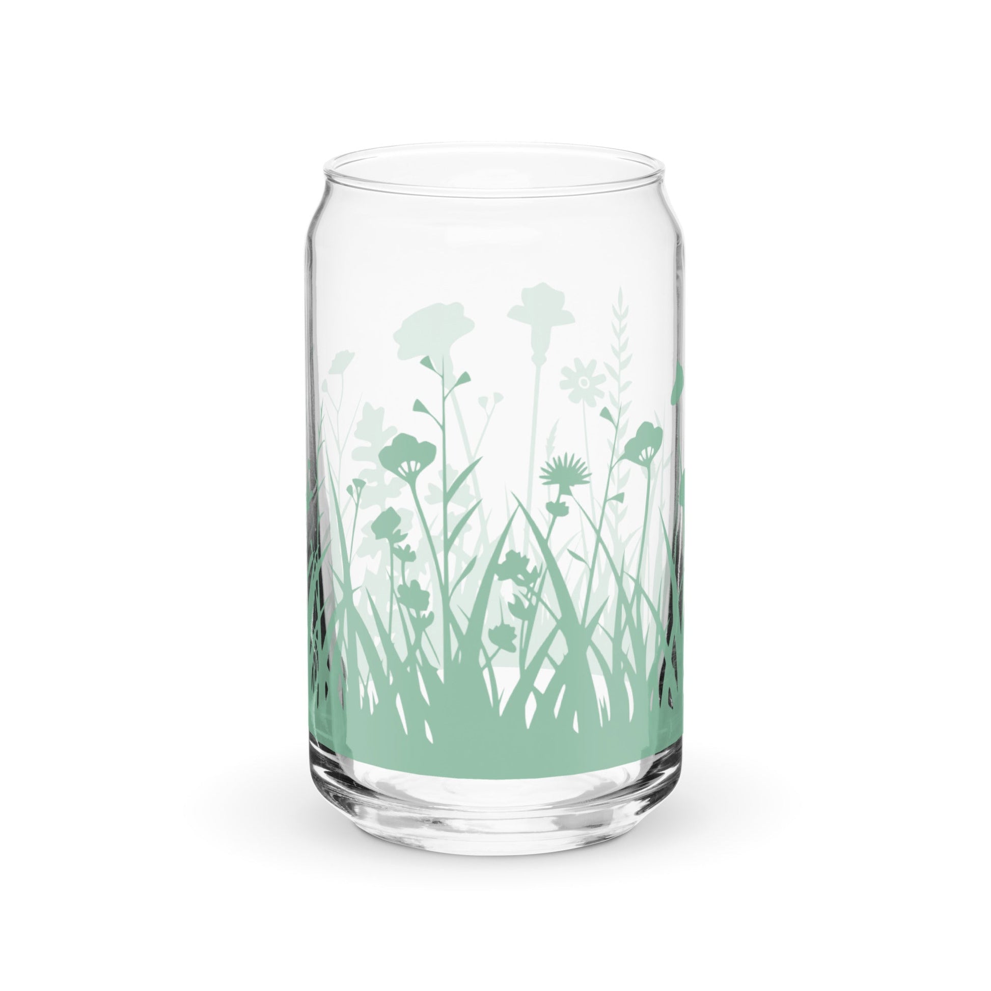 Wiesenblumen Glasbecher mit optionalem Bambusdeckel und Stroh