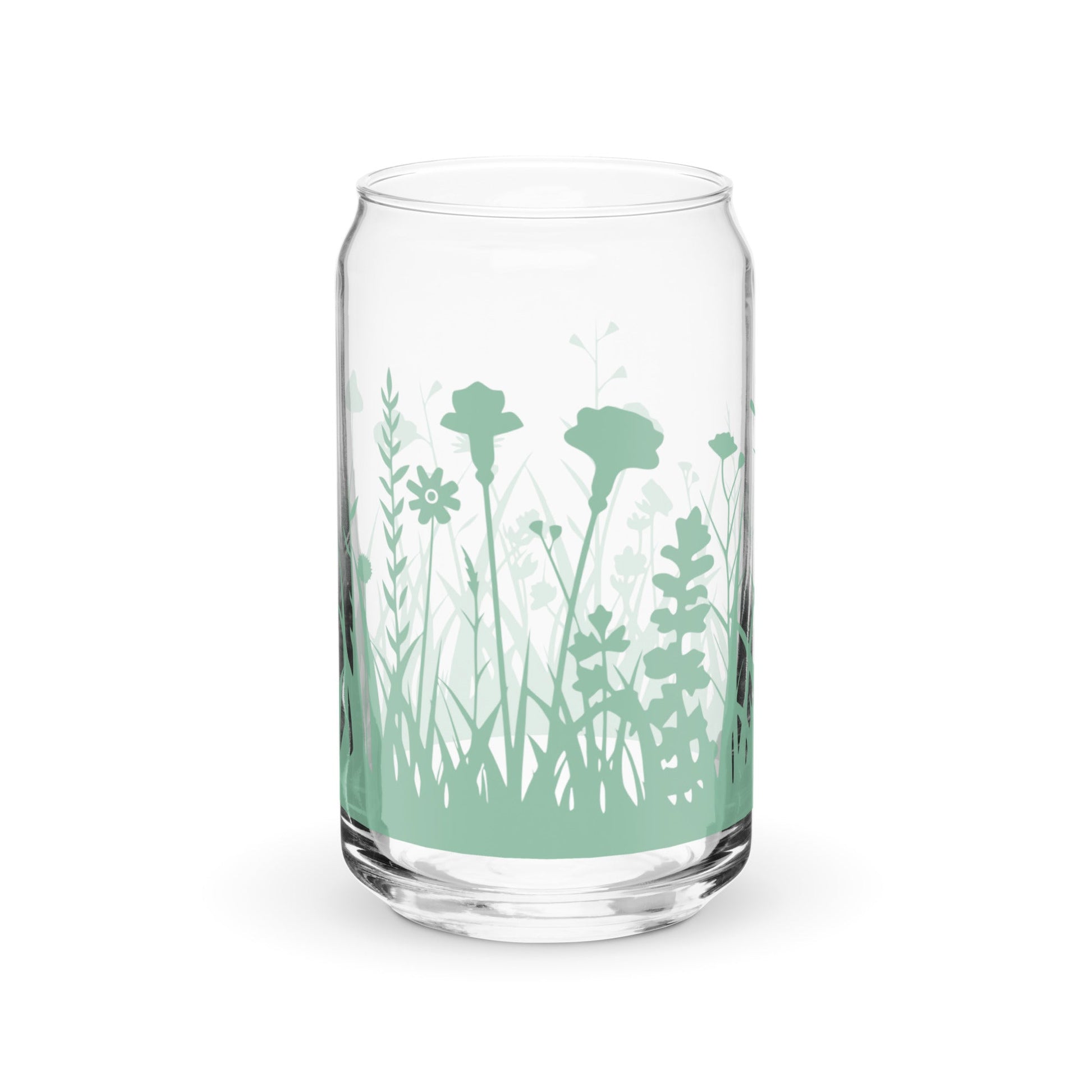 Wiesenblumen Glasbecher mit optionalem Bambusdeckel und Stroh