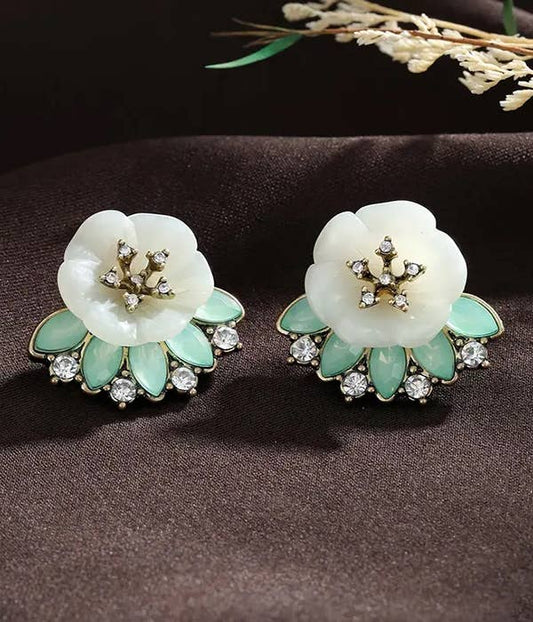 Vintage Blumen Mint Crystal Stud Ohrringe