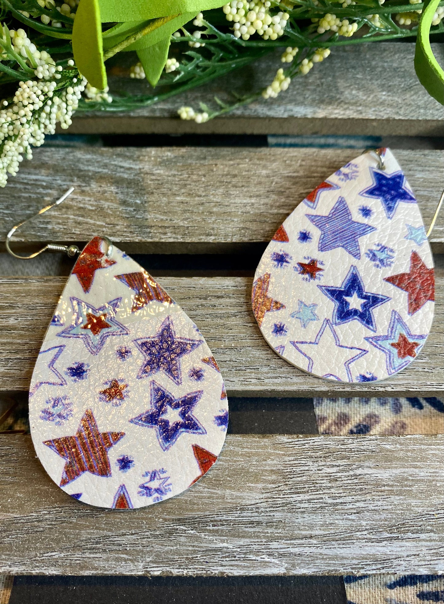 Teardrop Patriotische Ohrringe Vierter Juli Flaggen