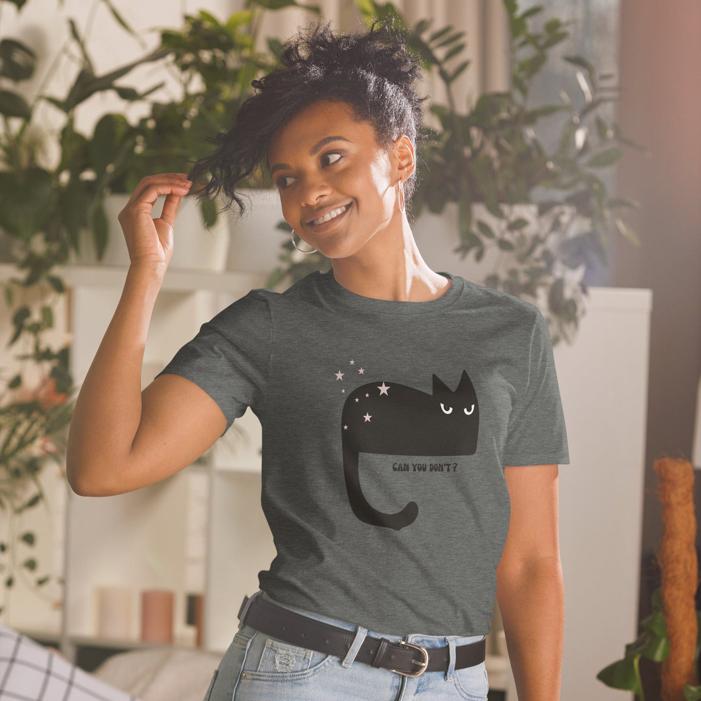 Schwarz Cat Lustige Kurzärmel Unisex T-Shirt