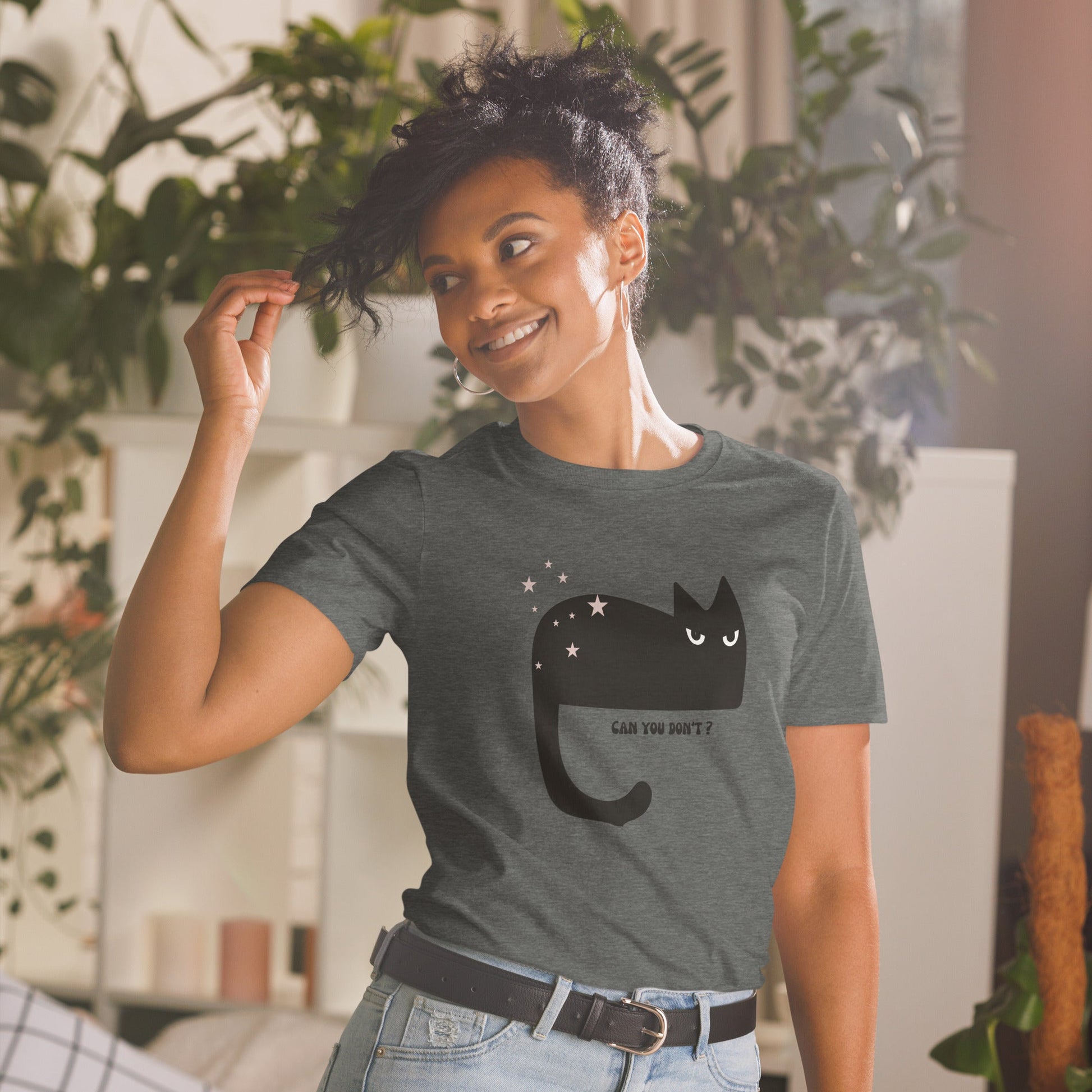 Schwarz Cat Lustige Kurzärmel Unisex T-Shirt