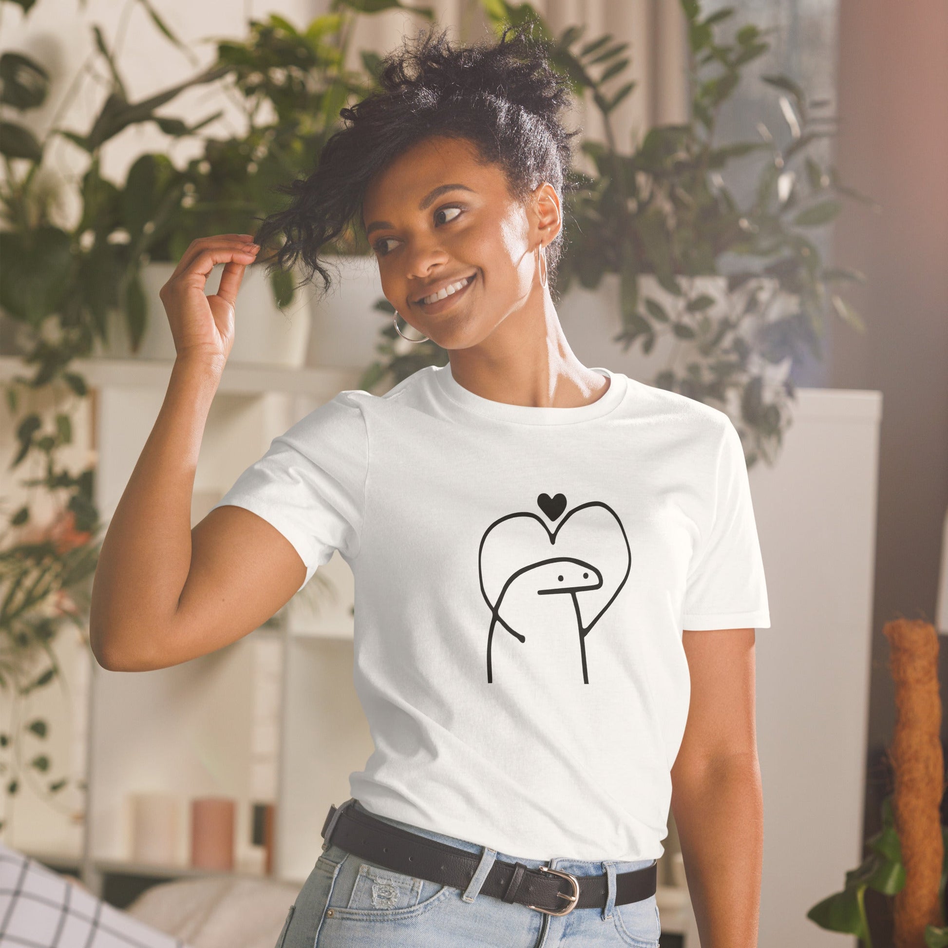 Stick Man Heart Gesture Kurzärmel Unisex Valentines Liebe T-Shirt