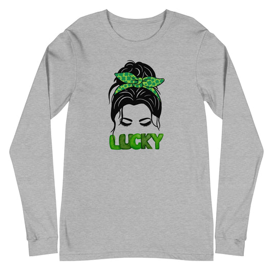 Lucky Lady mit Bow Shamrock Unisex Langarm Tee St Patrick's Day