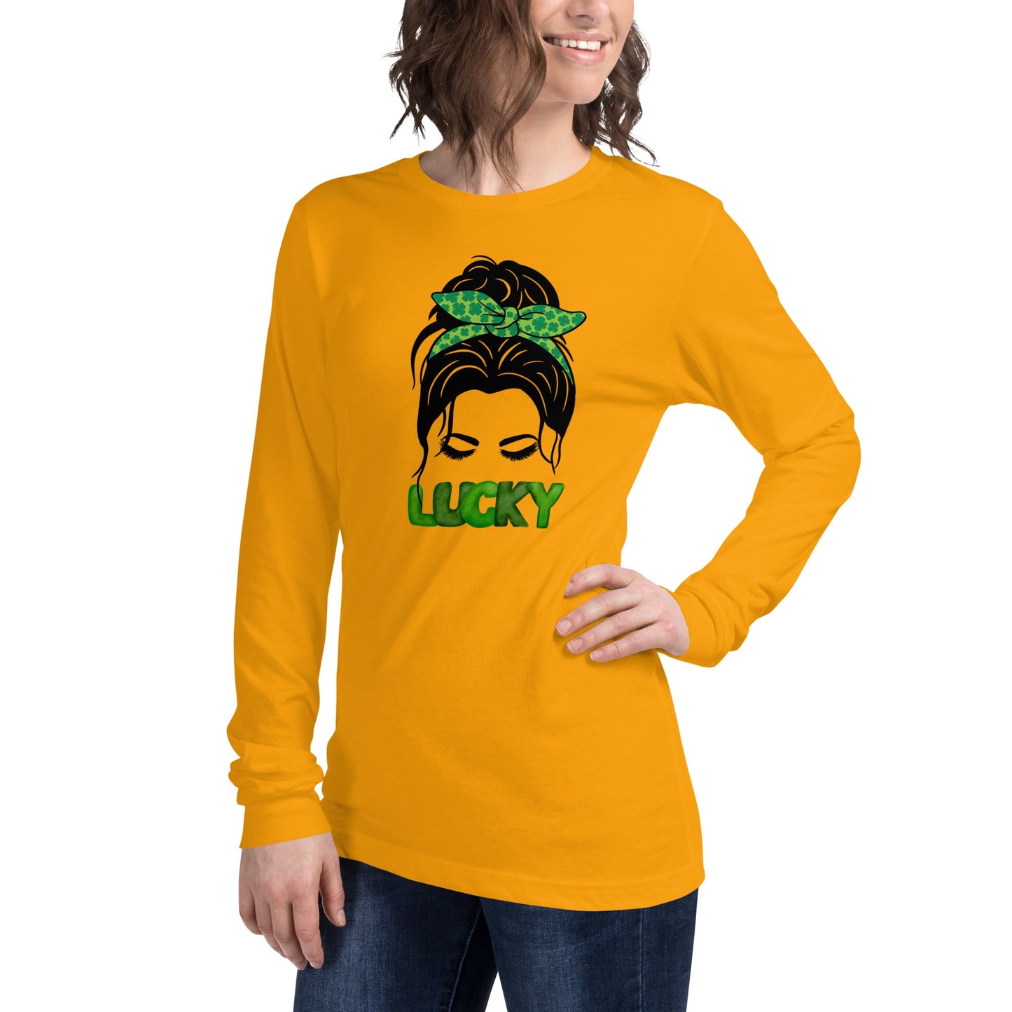 Lucky Lady mit Bow Shamrock Unisex Langarm Tee St Patrick's Day