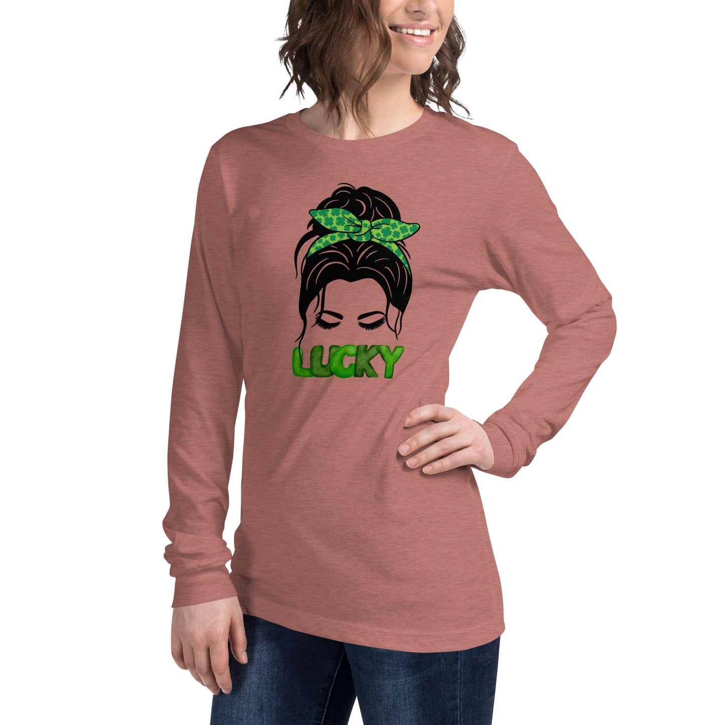 Lucky Lady mit Bow Shamrock Unisex Langarm Tee St Patrick's Day